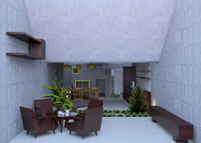 Spacious and bright living room prepared for a home workout session.